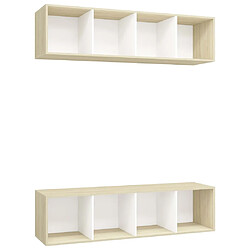 vidaXL Meubles TV muraux 2 pcs Blanc et chêne sonoma Bois d'ingénierie