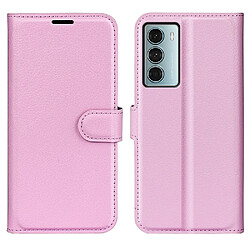 Etui en PU texture litchi, fermeture aimantée avec support rose pour Motorola Moto G200 5G