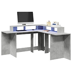 Helloshop26 Bureau table poste de travail meuble d'ordinateur informatique étude et lumières LED 152 x 152 x 91 cm bois ingénierie gris 02_0023800