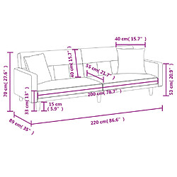 vidaXL Canapé-lit avec coussins gris clair tissu pas cher