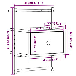 vidaXL Table de chevet murale chêne brun 35x30x51 cm bois d'ingénierie pas cher