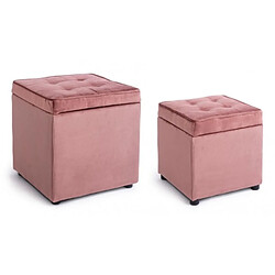 Webmarketpoint Lot de deux poufs en velours rose pouvant s'ouvrir avec un contenant