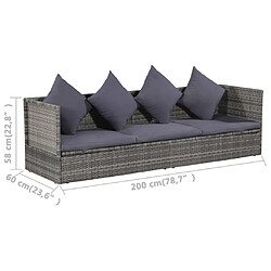 vidaXL Lit de jardin Gris 200x60 cm Résine tressée pas cher