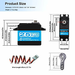 2 pcs RC Servo de direction 25KG, 7.4V High Torque Digital Motor avec engrenages en acier inoxydable, étanche, 180° pour les voitures robotisées pas cher