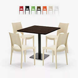 Grand Soleil Ensemble Table 90x90cm Horeca et 4 Chaises Empilables Bar Restaurant Prince - Beige 