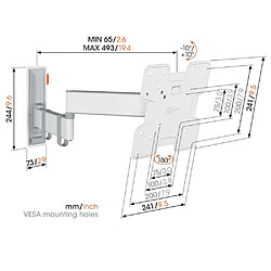 Support mural inclinable/orientable pour écrans 19" à 43" - TVM3245WHT - VOGEL'S