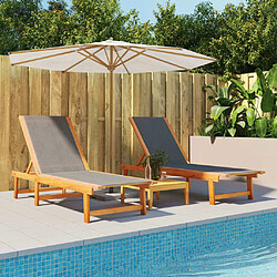 Maison Chic Lot de 2 Chaises longues | Transat Bain de soleil noir bois d'acacia solide et textilène -GKD58449