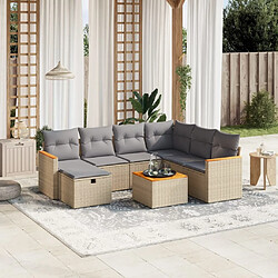 Maison Chic Ensemble à manger d'extérieur 8 pcs avec coussins,Salon de jardin,Mobilier de jardin mélange beige résine tressée -GKD941585