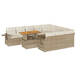 vidaXL Salon de jardin 11 pcs avec coussins beige résine tressée