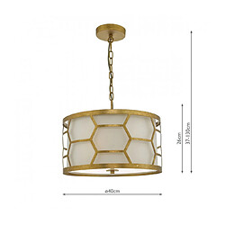 Avis Luminaire Center Suspension Epstein Verre givré blanc,Feuille d'or 3 ampoules 26cm