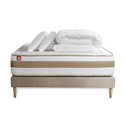 Marmottes & Co Pack prêt à dormir matelas LE RAFFINÉ 160x200cm Ressorts ensachés + Mémoire de forme BioVisco + sommier kit Beige