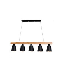 NETTLIFE Suspension 5 Ampoules E27 Noir Diam.102cm Moderne Métal et Bois Lampe de salle à Manger pour Chambre Cuisine Couloir 