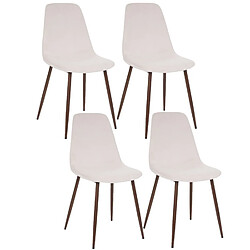 Toilinux Lot de 4 Chaises confortables en polyester effet velours et pieds en fer Roka - Ivoire