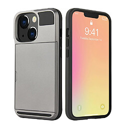 Coque en TPU anti-rayures avec porte-cartes coulissant gris pour votre Apple iPhone 13 Pro 6.1 pouces