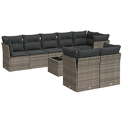 Maison Chic Salon de jardin 9 pcs avec coussins | Ensemble de Table et chaises | Mobilier d'Extérieur gris résine tressée -GKD16754