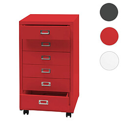 Mendler Caisson à roulettes HWC-L49, armoire à tiroirs acier armoire à dossiers, métal 75x40x41cm 6 tiroirs ~ rouge