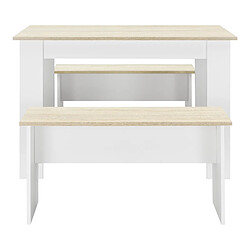 Avis Lot de Table et 2 Bancs Design Ensemble de Meubles de Salle à Manger Stylé pour 4 Personnes Panneau de Particules Mélaminé 110 x 70 x 73 cm Blanc Chêne [en.casa]