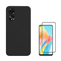 Kit Film Verre Trempé de la Étui Complète 5D + Étui Silicone Liquide Phonecare pour Oppo A78 4G - Noir