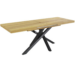 Pegane Table à manger rectangulaire extensible coloris cèdre, pieds en métal noir - Longueur 140-220 x profondeur 90 x hauteur 76 cm