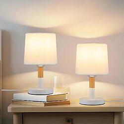 NETTLIFE Lampe de chevet Set de 2 lampes de table Salon - en bois E27 Douille Bedside Lamp Chambre à coucher Blanc