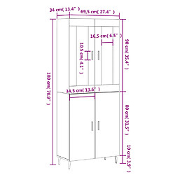 vidaXL Buffet haut Blanc 69,5x34x180 cm Bois d'ingénierie pas cher