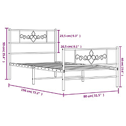 Vidaxl Cadre de lit métal avec tête de lit/pied de lit blanc 75x190 cm pas cher