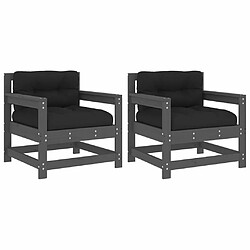 Maison Chic Lot de 2 Chaises de jardin,Fauteuil d'extérieur et coussins gris bois de pin massif -MN38680