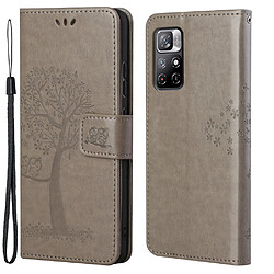 Etui en PU motif chouette et arbre avec support gris pour votre Xiaomi Redmi Note 11/Poco M4 Pro 5G