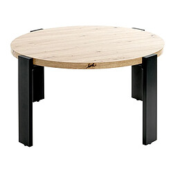 Pegane Table basse, Table de salon en bois chêne et métal noir - diamètre 75 x hauteur 42 cm