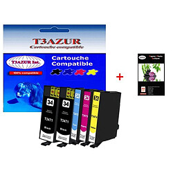 T3Azur 5 cartouches d'encre compatibles 34XL pour Epson WorkForce Pro WF-3725DWF +10f PPA6