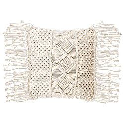 Beliani Coussin YORTAN Coton 45 x 40 cm Géométrique Macramé Beige clair