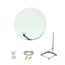 Optex Kit Antenne Parabole 75 cm fibre + Support balcon Acier 1m pour dalle béton 50X50cm + LNB single + Câble coax 25m + 2 fiches F