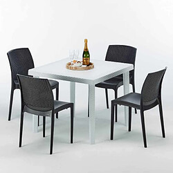 Avis Table Carrée Blanche 90x90cm Avec 4 Chaises Colorées Grand Soleil Set Extérieur Bar Café Boheme Love, Couleur: Noir