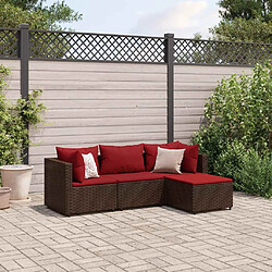 vidaXL Salon de jardin 4 pcs avec coussins Marron Résine tressée