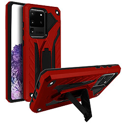 Avizar Coque Samsung Galaxy S20 Ultra Bi-matière Antichoc Béquille Support Rouge