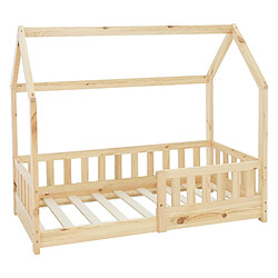 ML-Design Lit d'enfant nature en bois avec barrière cadre de sommier à lattes 140x70cm