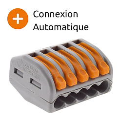 Lot de 30 bornes automatiques à cliquet S222 - 5 entrées – fils rigides et souples 4mm² max - orange - Wago pas cher