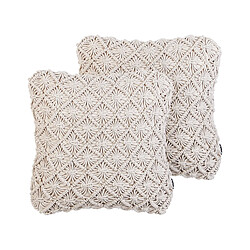 Beliani Lot de 2 coussins KIZKALESI Coton 45 x 45 cm Unicolore Macramé Beige clair