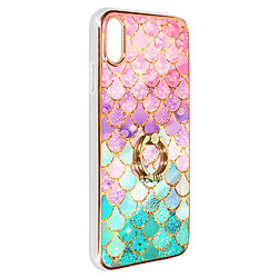 Avizar Coque iPhone XS Max Bi-matière avec Bague de Maintien Motif Écaille Multicolore