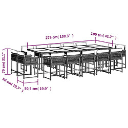 Acheter vidaXL Ensemble à manger de jardin avec coussins 15 pcs marron rotin