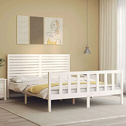 Avis Maison Chic Lit adulte - Cadre Structure de lit avec tête de lit Contemporain blanc 160x200 cm bois massif -MN69980