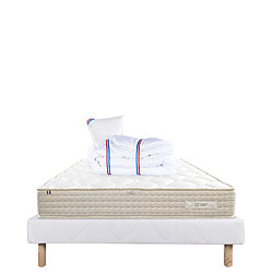 LUXURY LITERIE Ensemble matelas Sublime 90x190 cm + sommier blanc ep 13cm + oreiller + couette