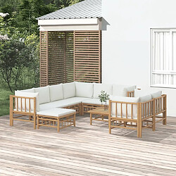 Maison Chic Salon de jardin 10 pcs + coussins - Mobilier/Meubles de jardin - Table et chaises d'extérieur blanc crème bambou -MN37505