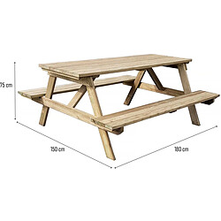 Habitat Et Jardin Table adulte pique-nique Gardenia - 180 x 150 x 75 cm - 6/8 personnes