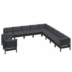 Avis Maison Chic Salon de jardin 11pcs + coussins - Mobilier/Meubles de jardin - Table et chaises d'extérieur Noir Bois de pin massif -MN68175