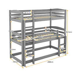 Acheter KOMHTOM Lits Superposés Triple - 90 X 200 cm - Pour Adultes Et Enfants - Protection Antichute - Gris