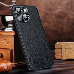 Coque en TPU + cuir véritable anti-chute, texture litchi pour votre iPhone 14 - noir