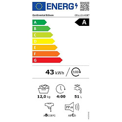 Acheter Lave-linge hublot CONTINENTAL EDISON CELL12140IBT - 12 kg - Largeur 59,6 cm - Classe A - 1400 trs/min - moteur induction - noir mat