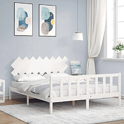 Maison Chic Lit adulte - Cadre Structure de lit avec tête de lit Contemporain blanc 160x200 cm bois massif -MN42839