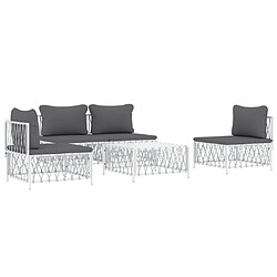 Avis Maison Chic Salon de jardin 5 pcs avec coussins - Table et chaises d'extérieur - Mobilier/Meubles de jardin Moderne blanc acier -MN84089